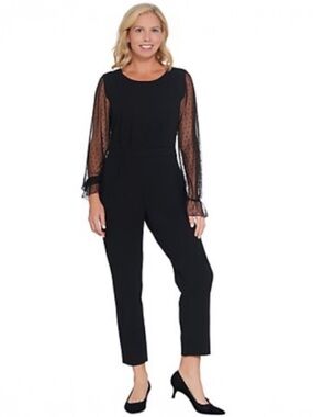 🥰Du Jour Black Jumpsuit with Sheer Dot Bishop Sleeves